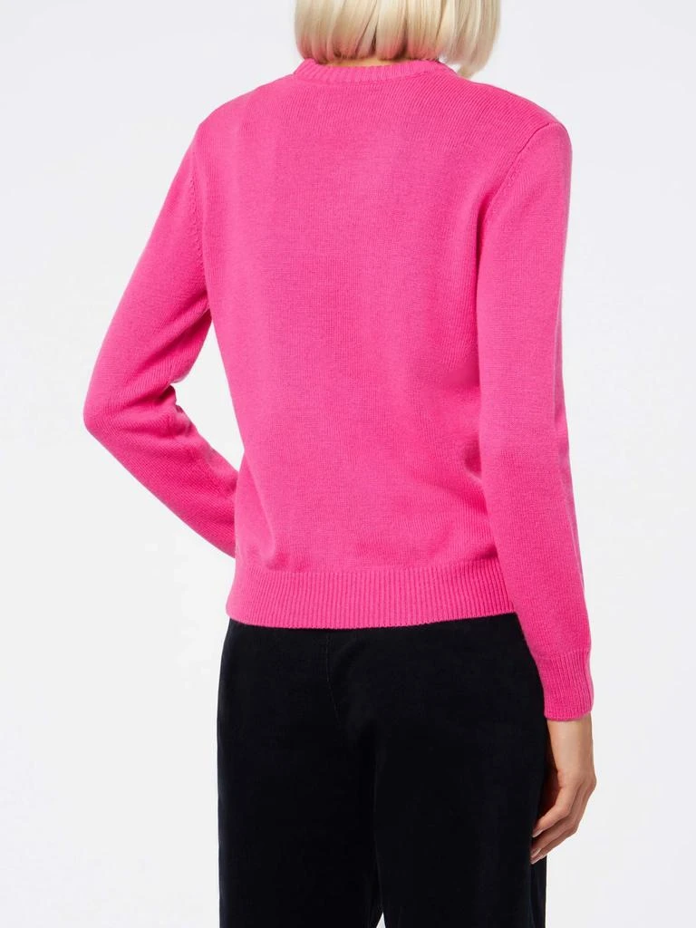 Mc2 Saint Barth Woman Crewneck Fluo Pink Sweater With I Hate Mountains Postcard Print 3