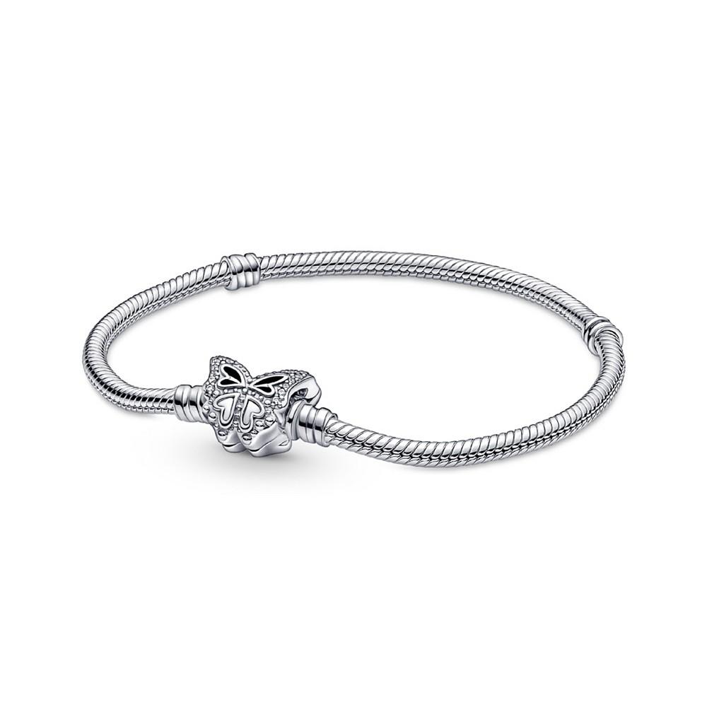 Pandora Moments Cubic Zirconia Butterfly Clasp Snake Chain Bracelet