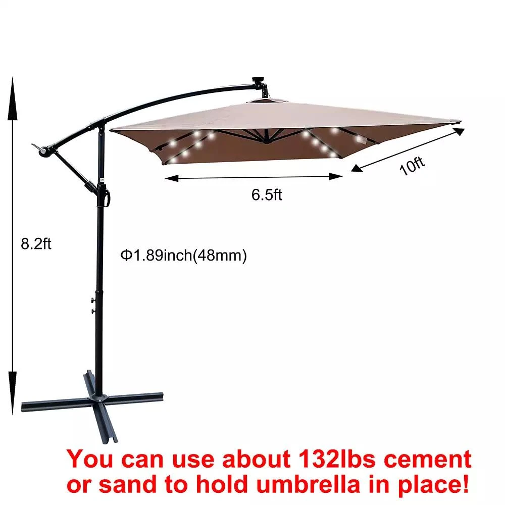 Streamdale Furniture Solar Powered LED Patio Umbrella, 8 Ribs, Crank and Cross Base 9