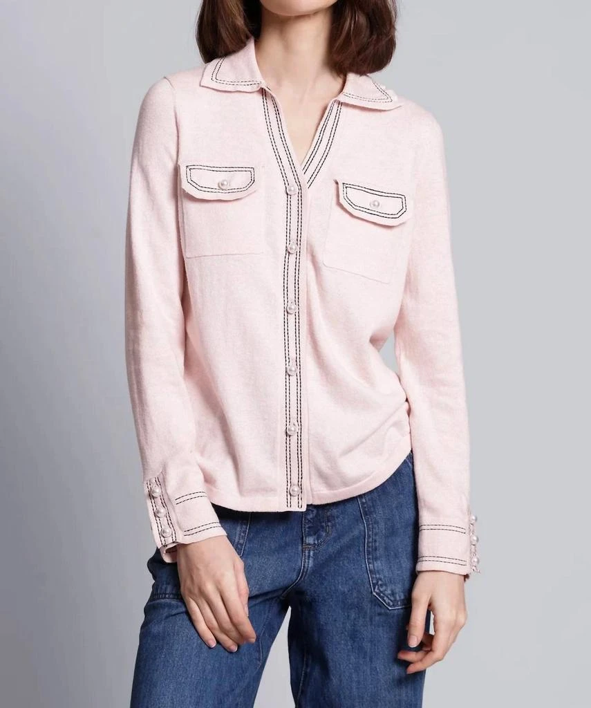 Minnie Rose Minnie Rose - Cotton Cashmere Pearl Button Shirt with Stitching 1