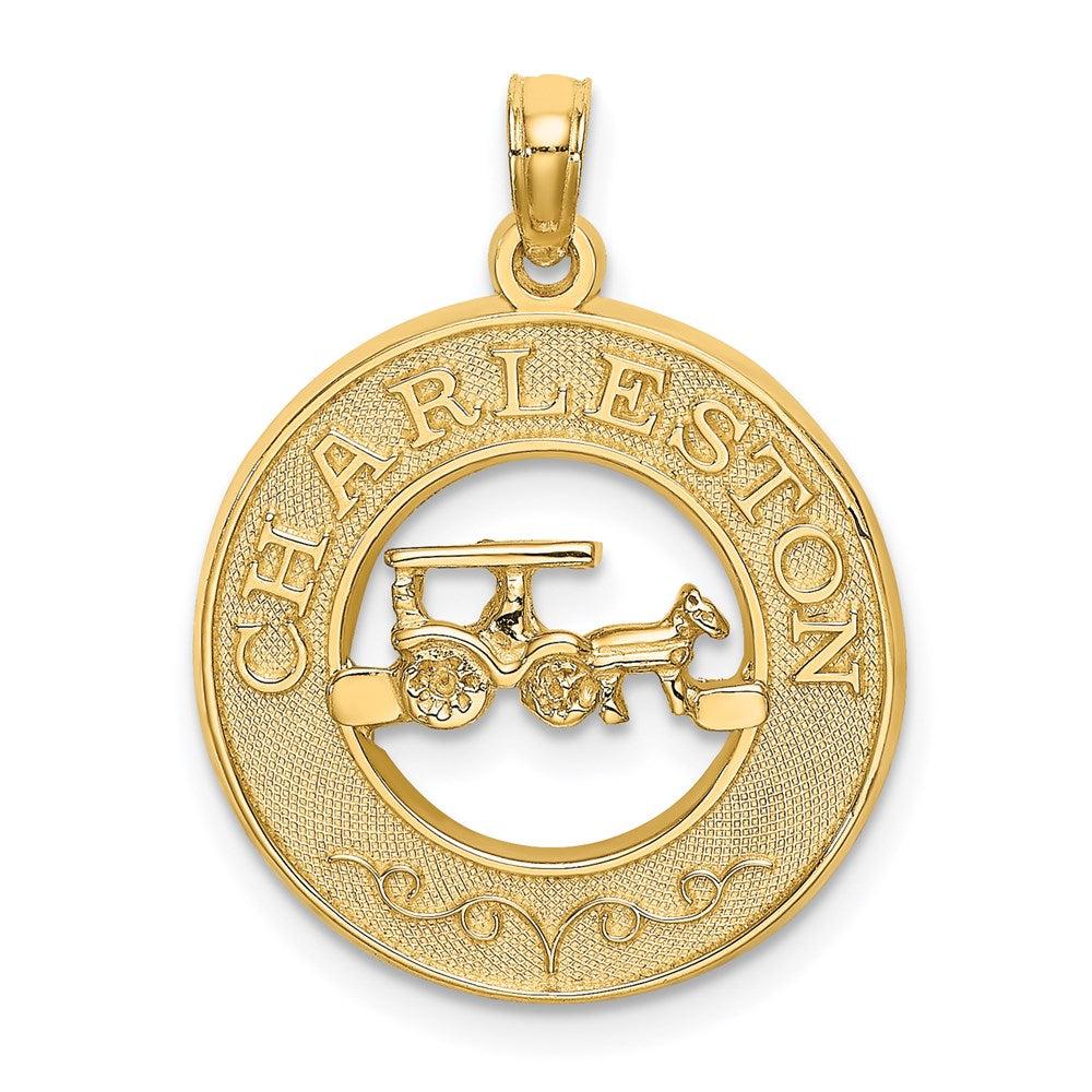 Diamond2Deal 14k Yellow Gold CHARLESTON with Horse and Buggy Charm Pendant