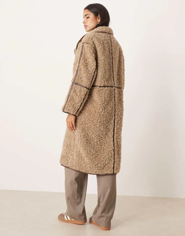 ASOS ASOS DESIGN longline shearling coat in oatmeal 4