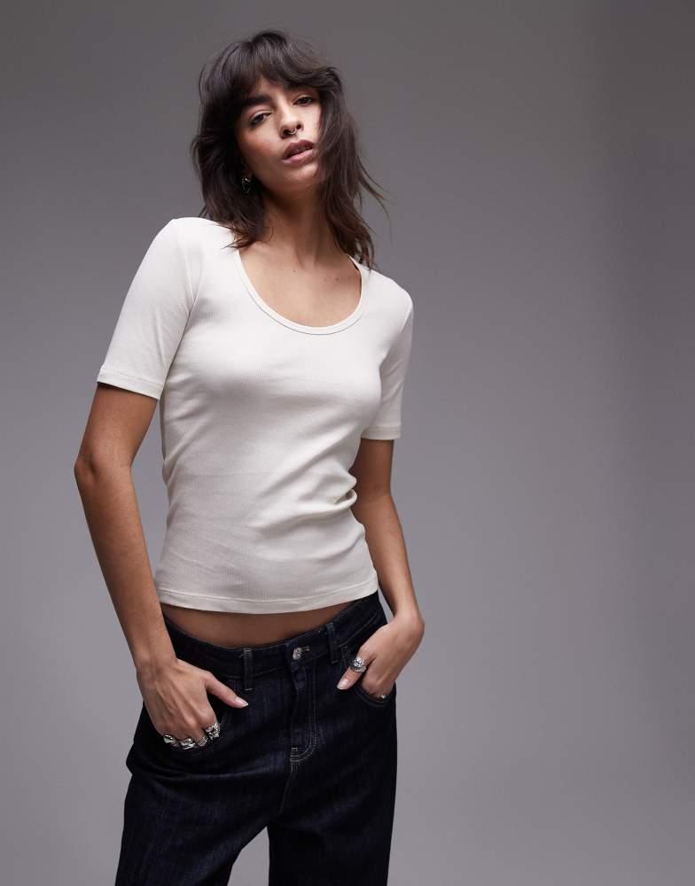 ARKET ARKET rib jersey t-shirt with scoop neck in off-white