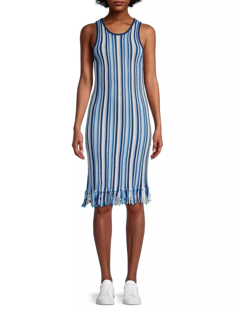 White + Warren Sleeveless Striped Crochet Midi-Dress 3