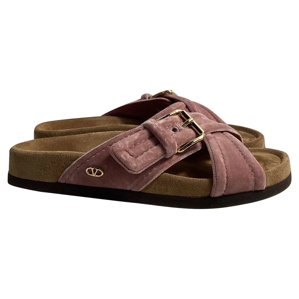 Valentino Cross Strap Slip-On Flats in Pink Velvet 1