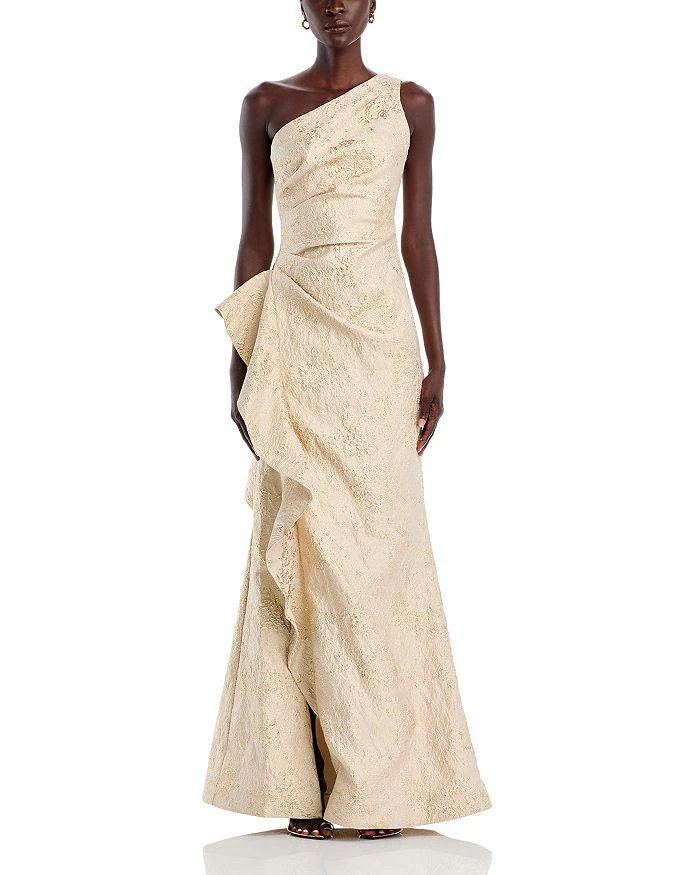 Teri Jon Metallic Jacquard One Shoulder Gown 7
