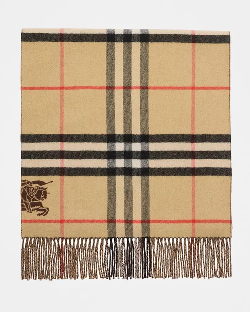 Burberry Wide Reversible Check Cashmere Scarf