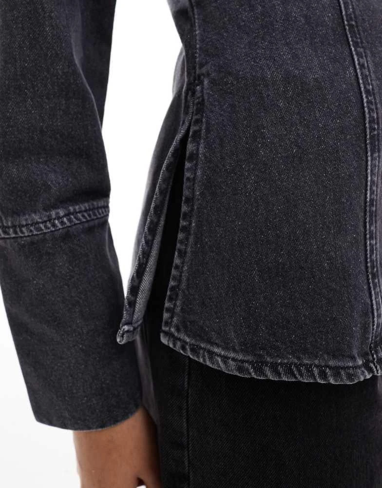 ONLY ONLY fitted denim shirt in washed black 3