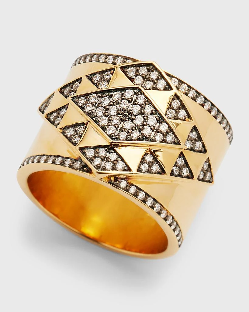 Harwell Godfrey 18K Yellow Gold Amina Cigar Band With Diamonds and Black Rhodium, Size 7 2