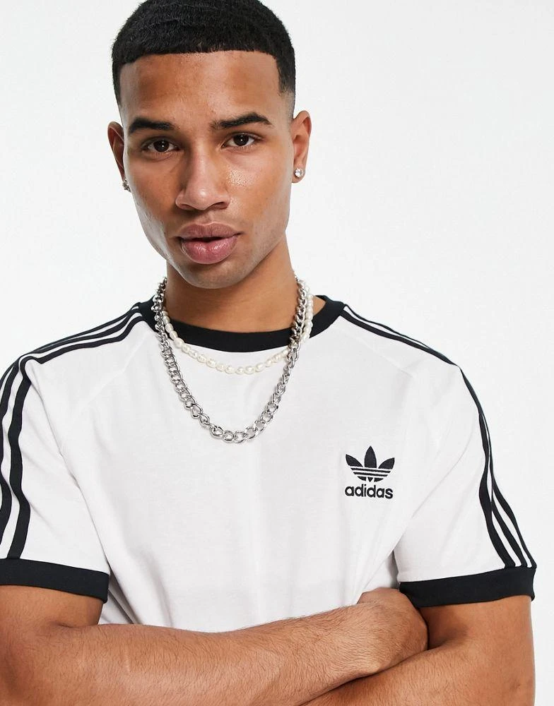 Adidas adidas Originals 3 stripe ringer t-shirt in white 1