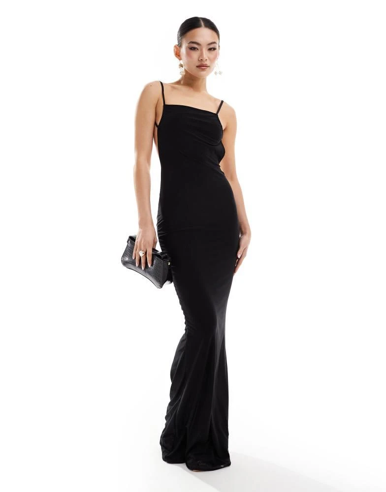 Missyempire Missyempire ruched low back maxi dress in black 3