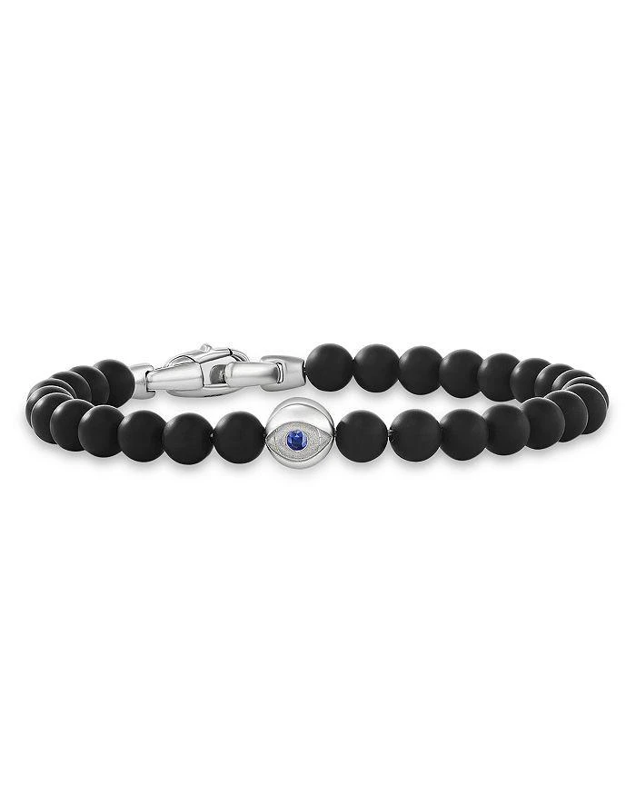 David Yurman Men
s Spiritual Beads Evil Eye Bracelet in Sterling Silver with Black Onyx and Sapphire, 6mm