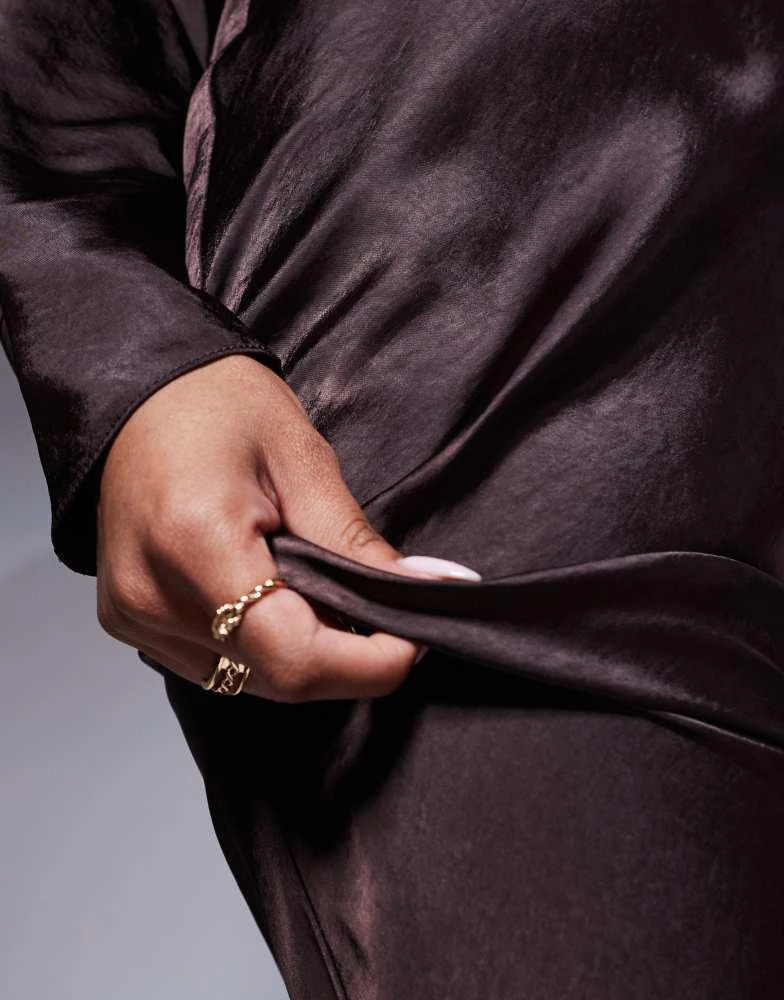 ASOS ASOS DESIGN satin batwing maxi dress in chocolate 4