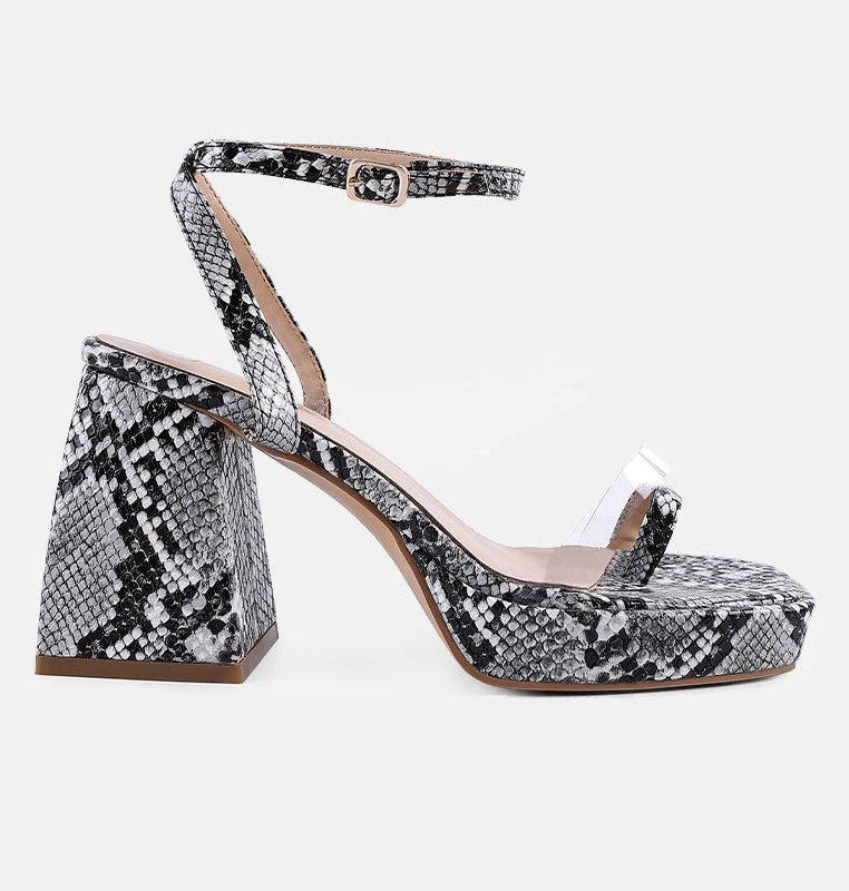 London Rag Such Flirt Snake Print Triangular Block Heel Sandals 1