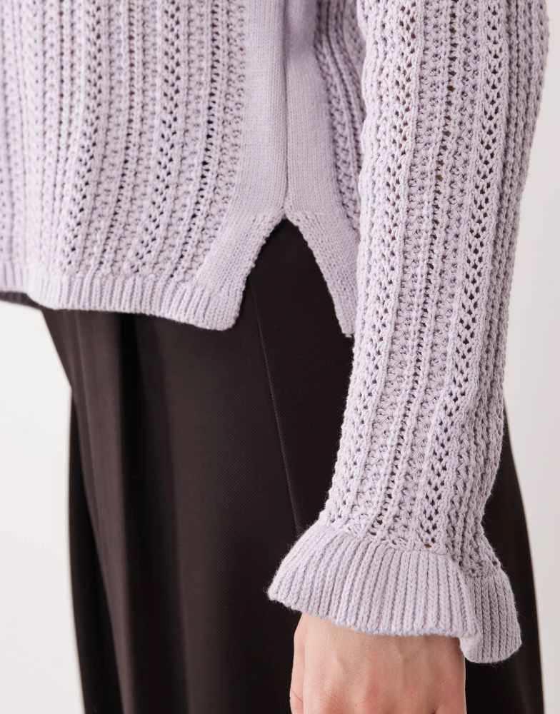 Mango Mango Teen fine knit top with flared sleeves in pastel purple 3