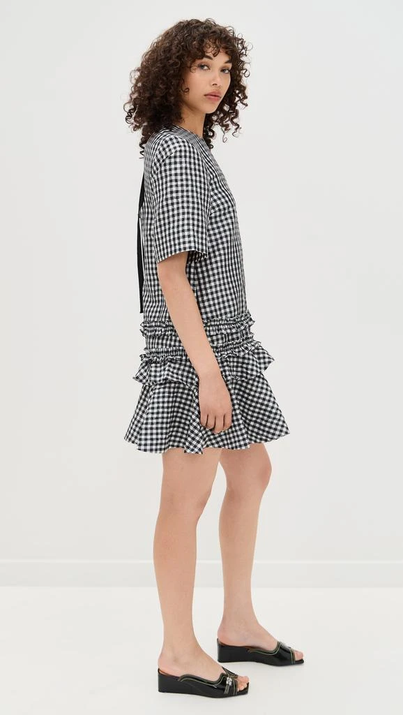 Ganni Crinkled Taffeta Check Open Back Mini Dress 3