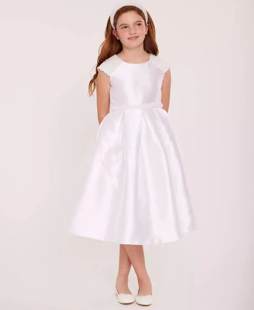 Bonnie Jean Big Girls Mikado Embellished Cultivated Pearl Communion Dress 1