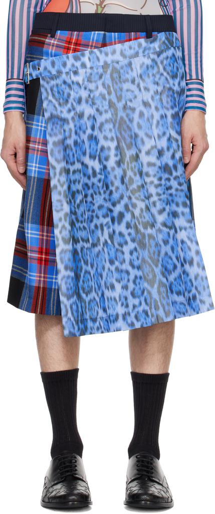 Charles Jeffrey Loverboy Blue & Red Pleated Skort