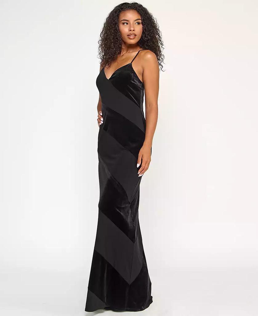 Shop Juniors' Low-Back Velvet Panel Long Slip Gown on Sale at