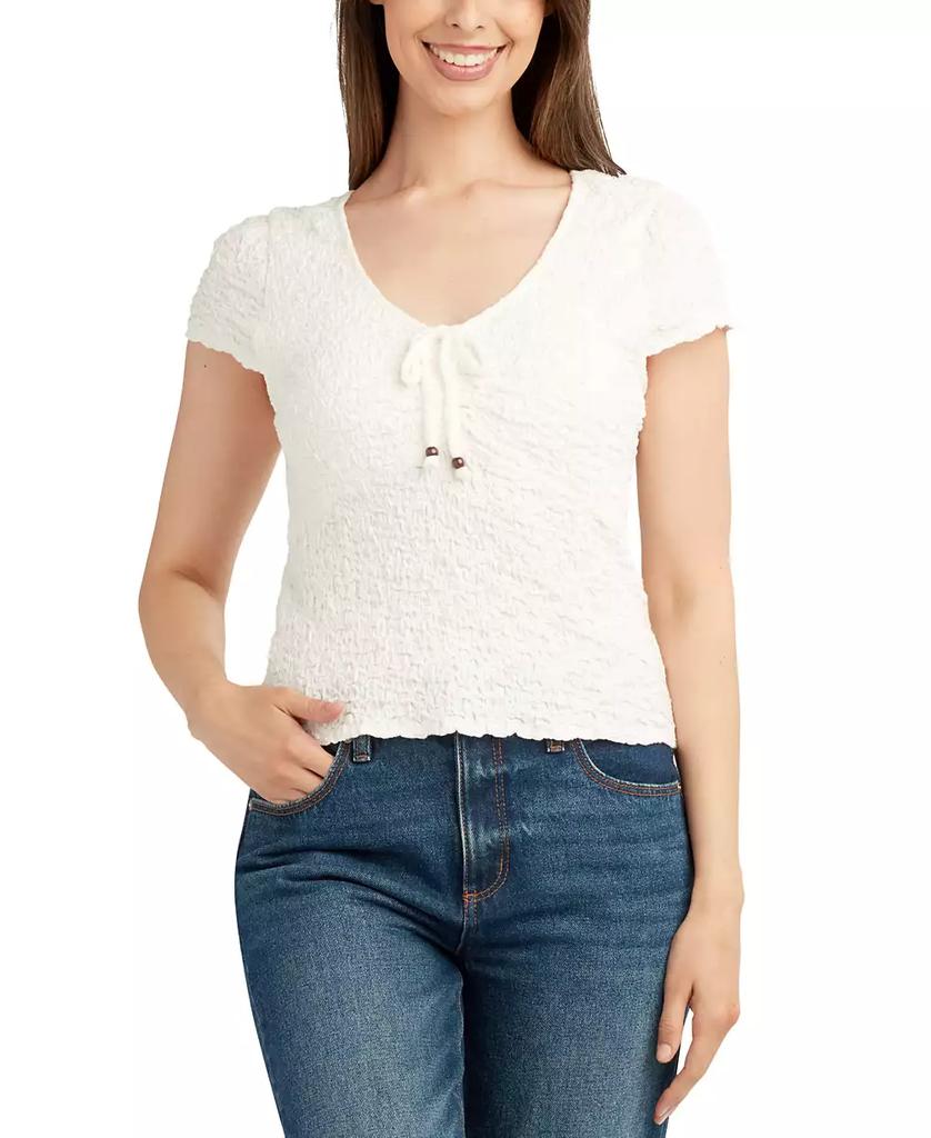BCX Juniors' Textured Knit Cap-Sleeve Top