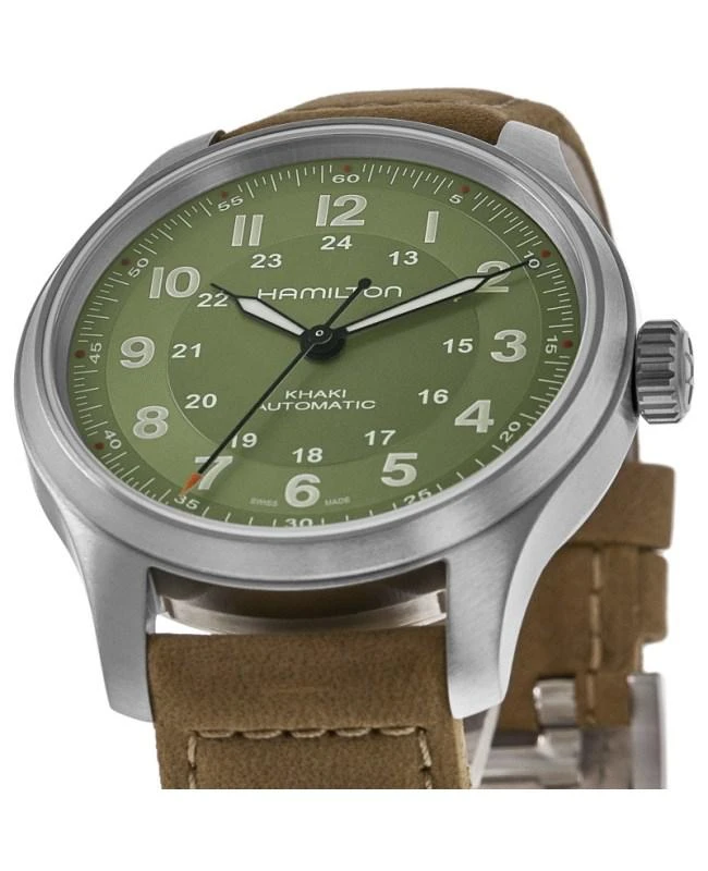 Hamilton Hamilton Khaki Field Titanium Auto Green Dial Leather Strap Men's Watch H70545560 2