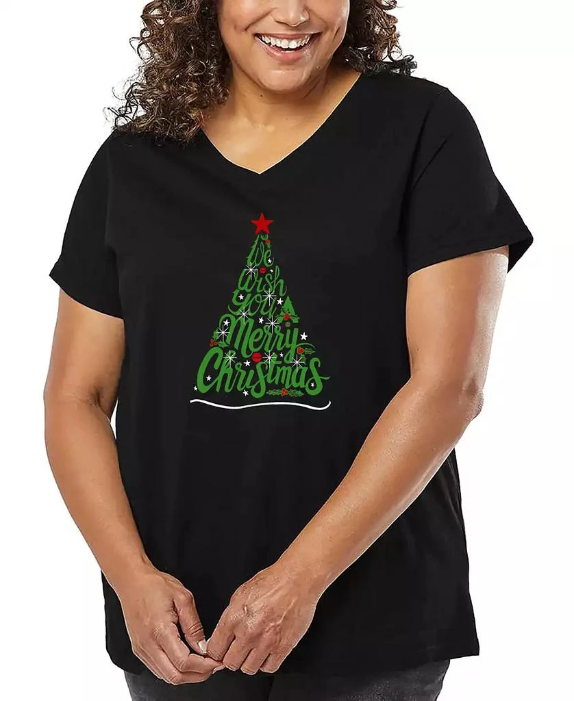 LA Pop Art Plus Size We Wish You A Merry Christmas Word Art V-Neck T-Shirt 1
