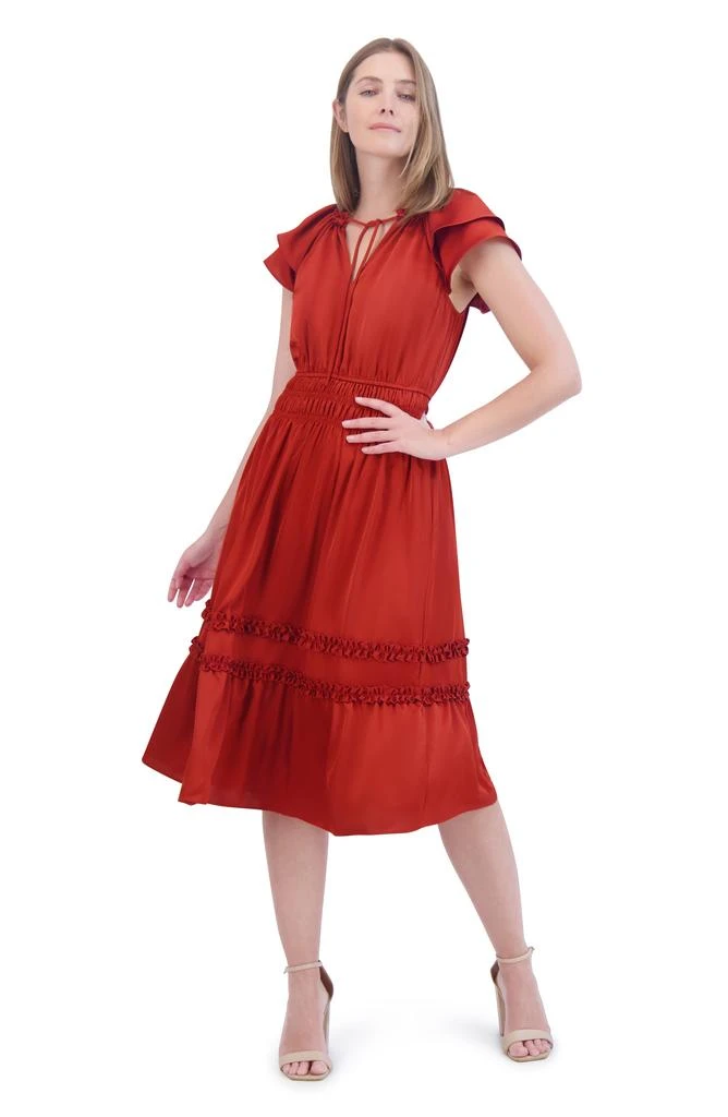 Tiered Ruffle Sleeve Tie Neck Midi Dress  On Sale Now with Up to 85% Off |  Discover Exclusive Deals & Savings at BeyondStyle  Authentic Eliza J dress| clothing|women|dresses|female with Limited-Time Discounts,