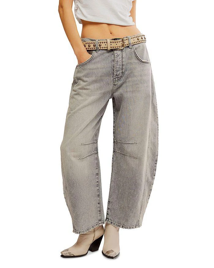 Free People We The Free Good Luck Mid Rise Barrel Jeans in Falcon Grey 4