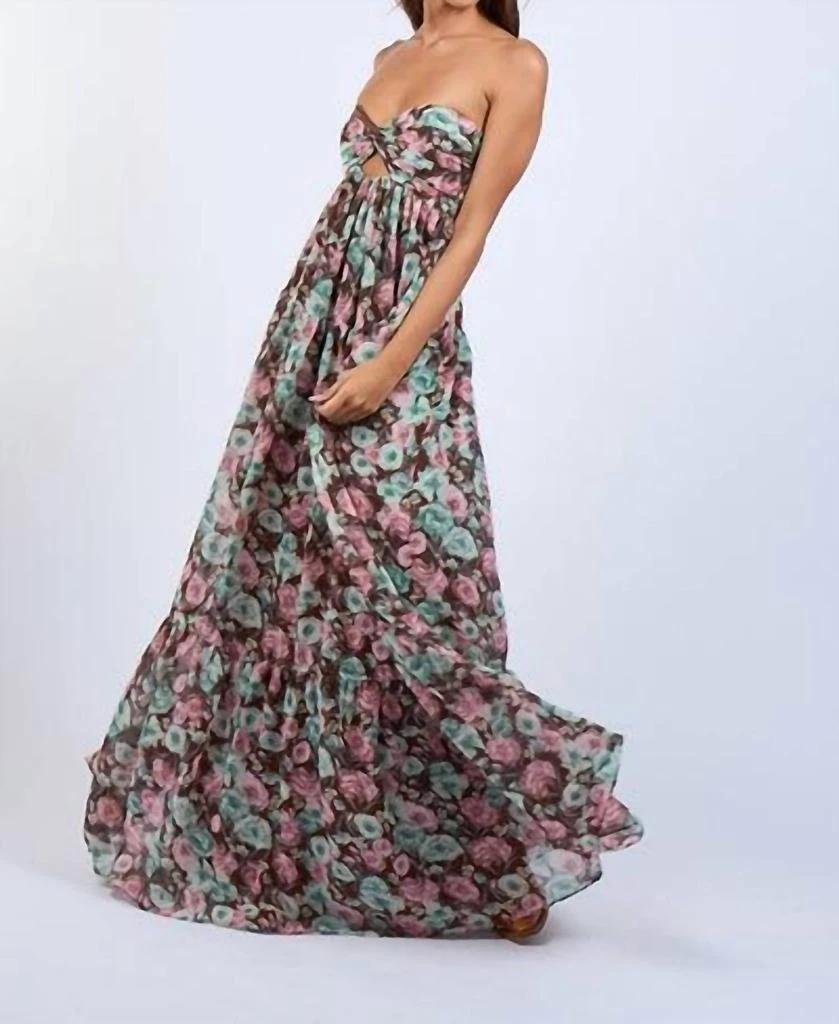 Sky to Moon Floral Flowy Strapless Maxi Dress In Brown 3