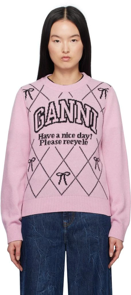Ganni Pink Graphic Bow Sweater 1