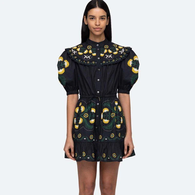Sea Women Perle Print Puff Sleeve Pleated Ruffled Mini Dress 1