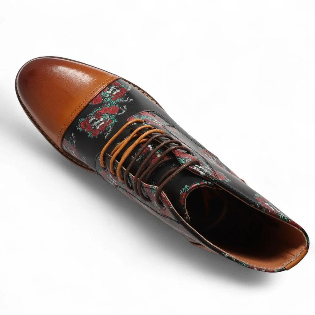 Justin Reess Heren Bruine Oxford Enkellaarsjes van Leer met Bloemenprint - Adam Skull 3