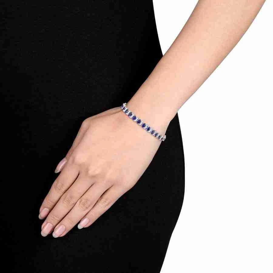 Amour 13 1/5 CT TGW Created Blue Sapphire and Diamond S-link Bracelet In Sterling Silver 2
