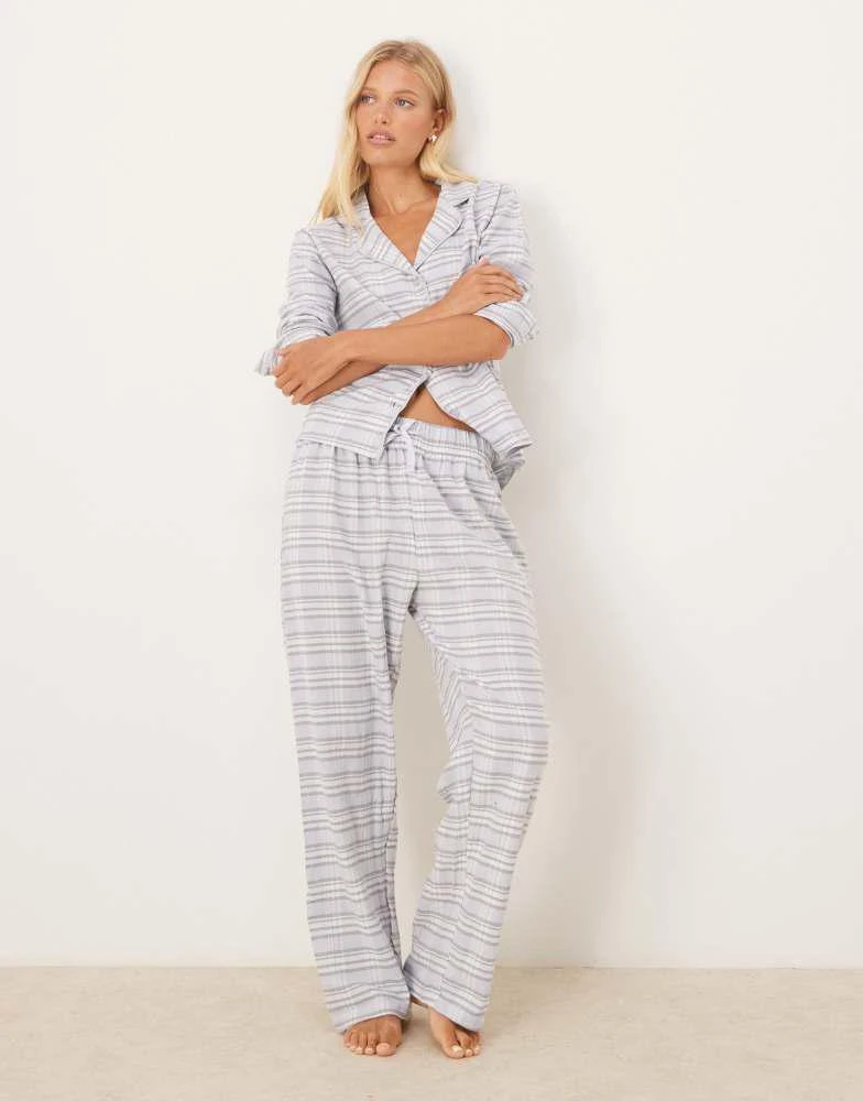 Brave Soul Brave Soul Cotton long sleeve shirt pyjama set in blue 1