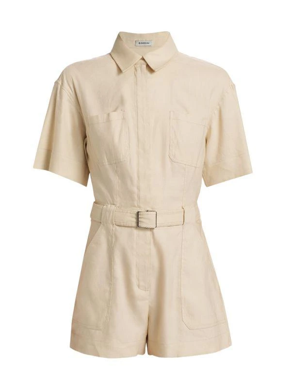 SIMKHAI Aspen Tie-Waist Linen-Blend Romper 6