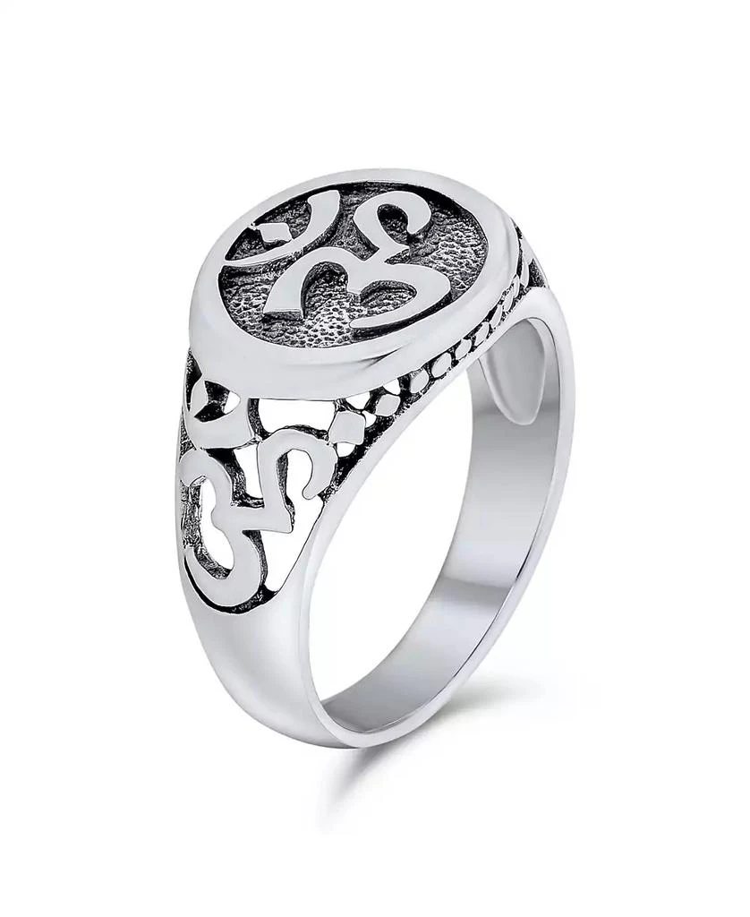 Bling Jewelry Inspirational Om Signet Ring With Devanagari Script Oxidized .925 Sterling Silver 3