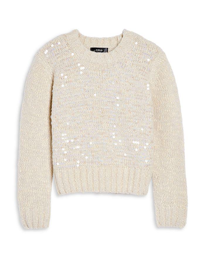 AQUA Girls' Iridescent Sequin Crewneck Sweater, Little Kid, Big Kid - Exclusive