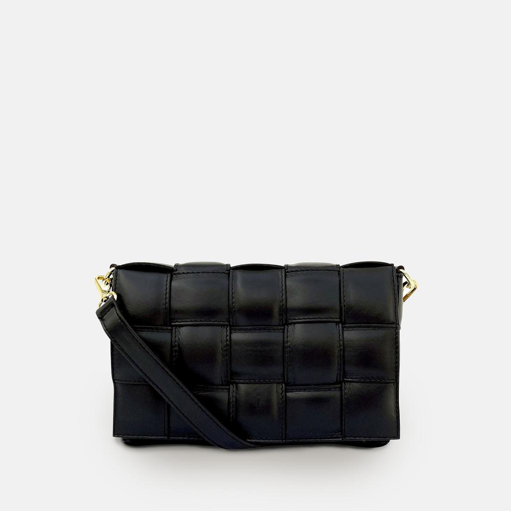 Apatchy London Black Padded Woven Leather Crossbody Bag With Gold Chain Strap