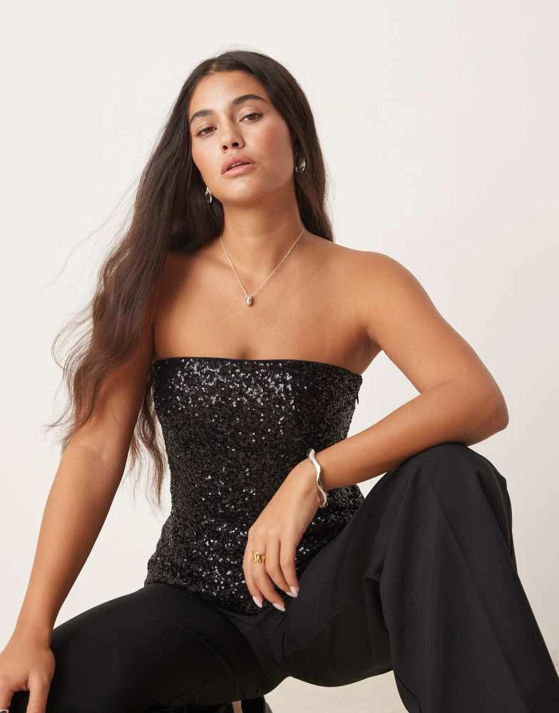 Abercrombie & Fitch Abercrombie & Fitch strapless longline sequin tube top in black 1