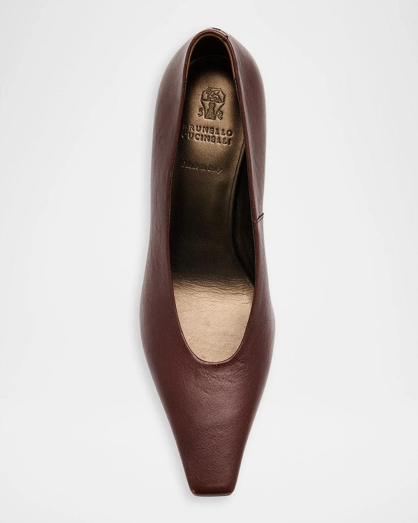 Brunello Cucinelli Leather Curved-Heel Pumps 3