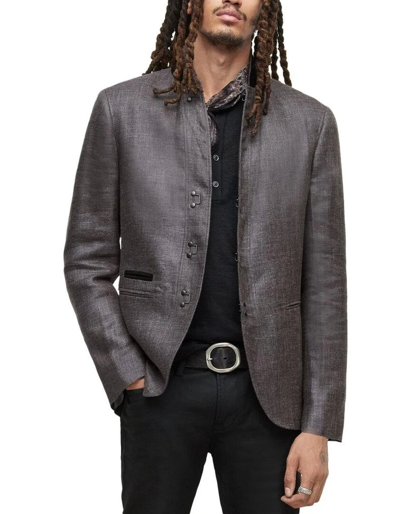 John Varvatos Slim Fit Leather-Trim Linen-Blend Jacket 1