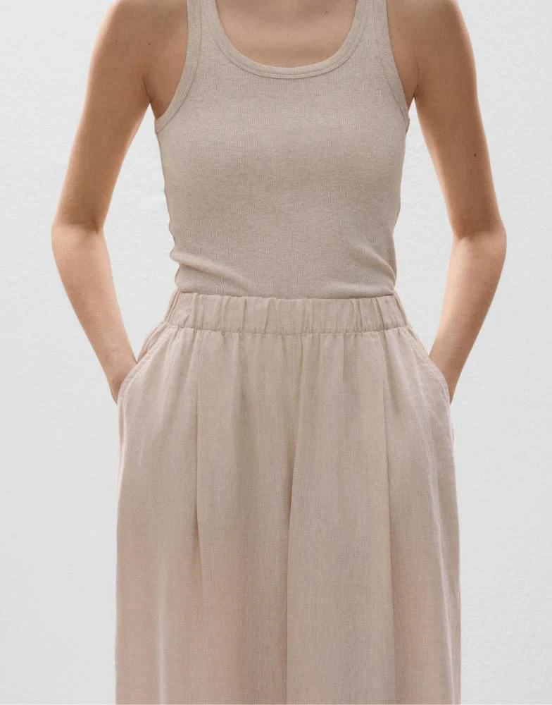 OYSHO OYSHO 100% linen wide-leg trousers in sand melange 3