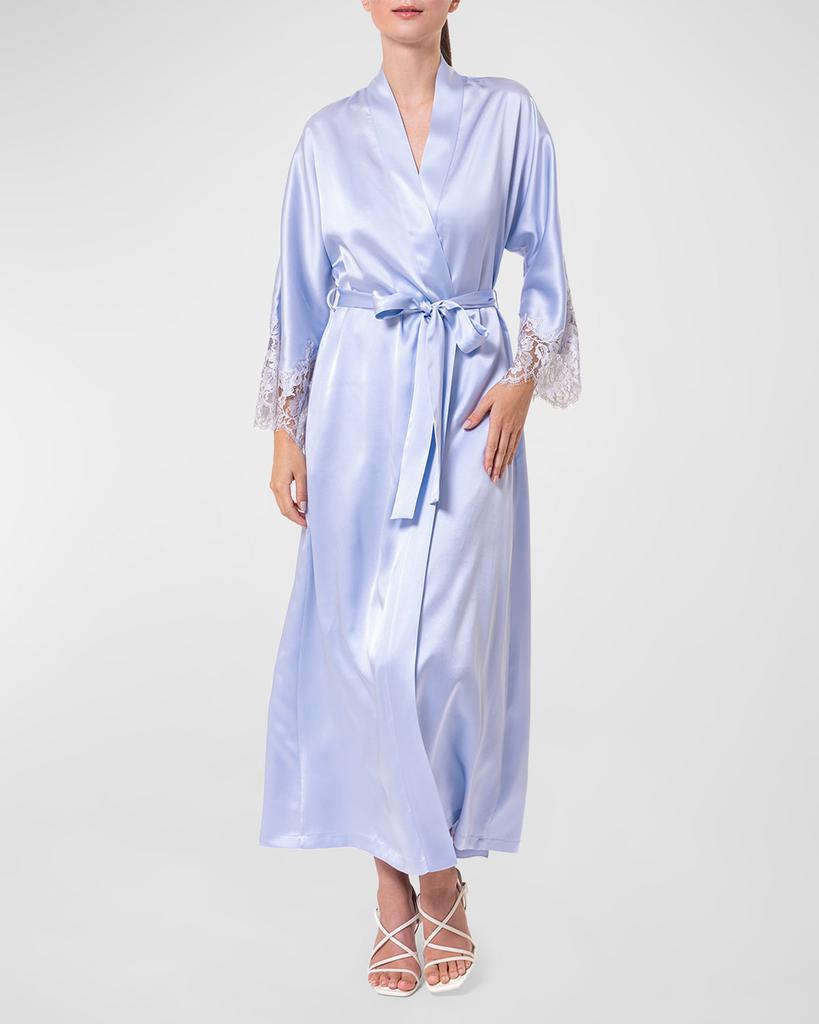 Christine Lingerie Lace-Trim Silk Charmeuse Robe