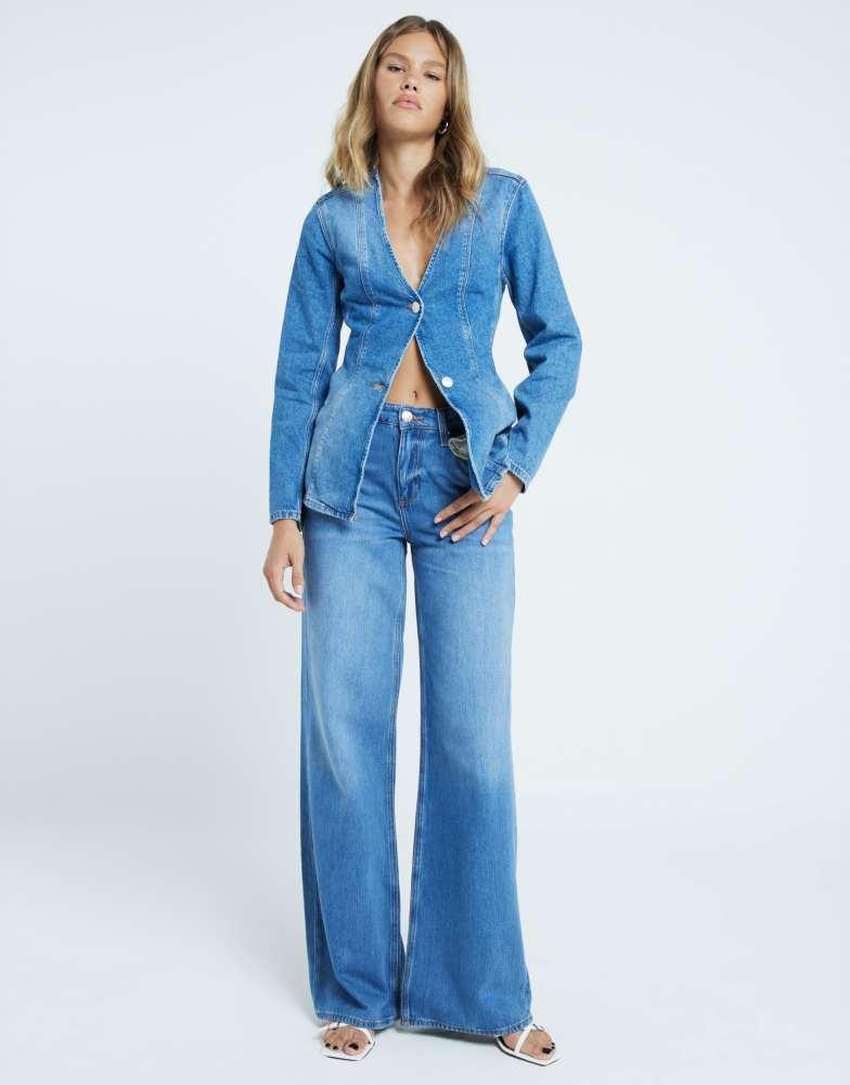 River Island River Island wide leg jean in midwash blue