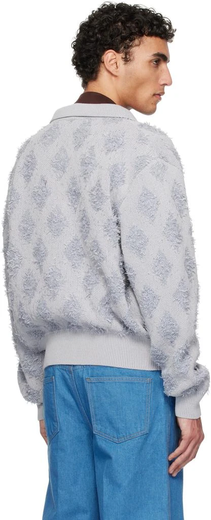 Recto Gray Fringe Jacquard Knit Cardigan 3