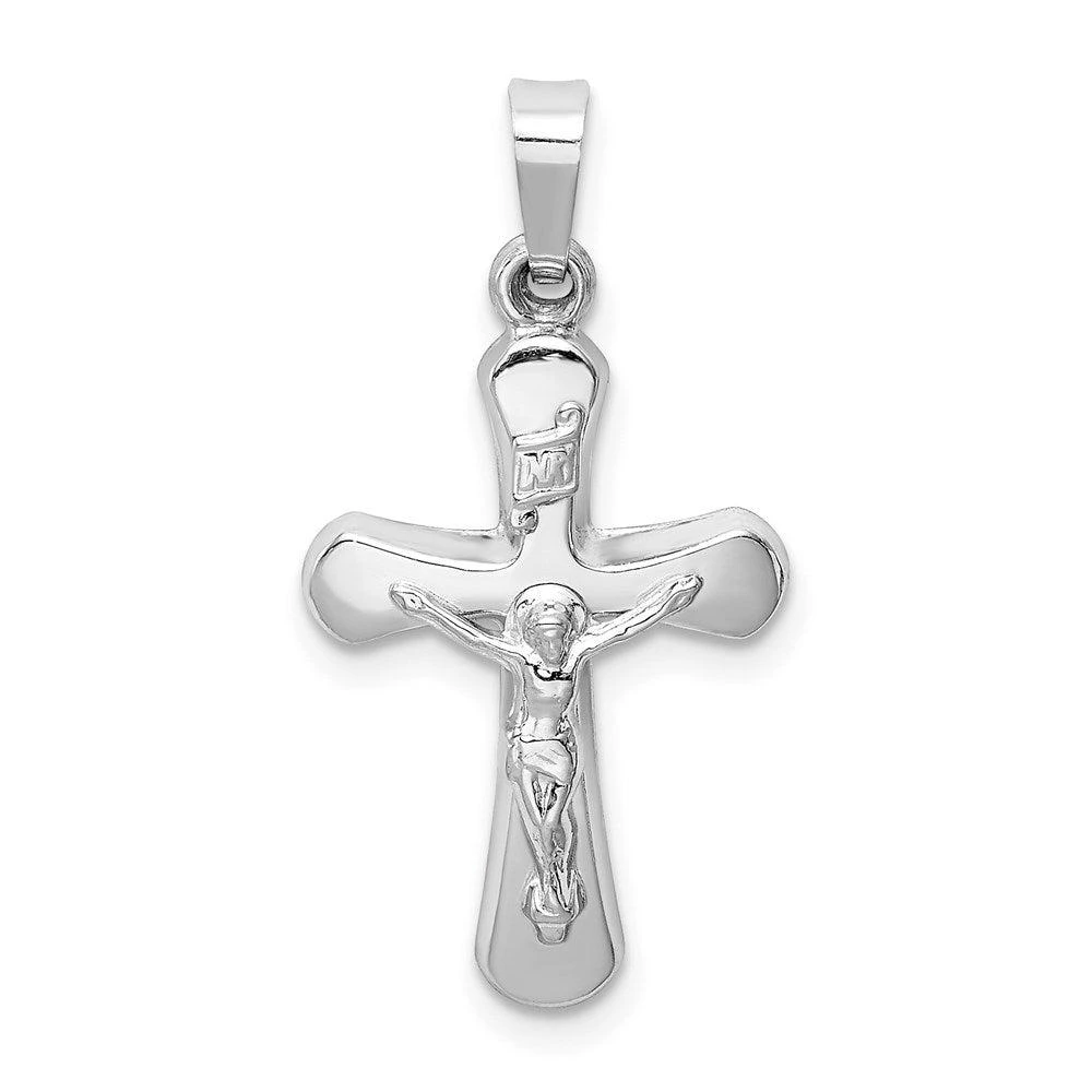 Diamond2Deal 14k White Gold Polished INRI Rounded Crucifix Pendant