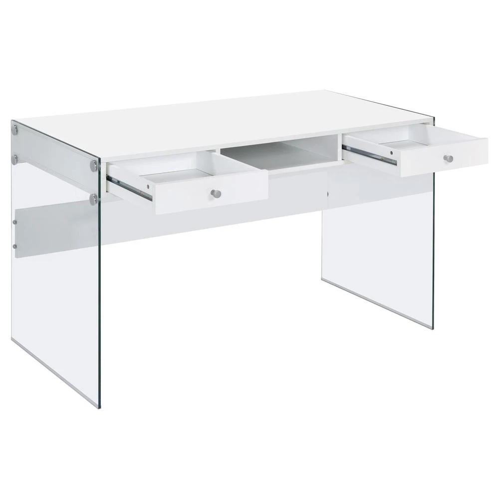 Coaster Co. of America Dobrev 2-drawer Writing Desk Glossy White and Clear 3
