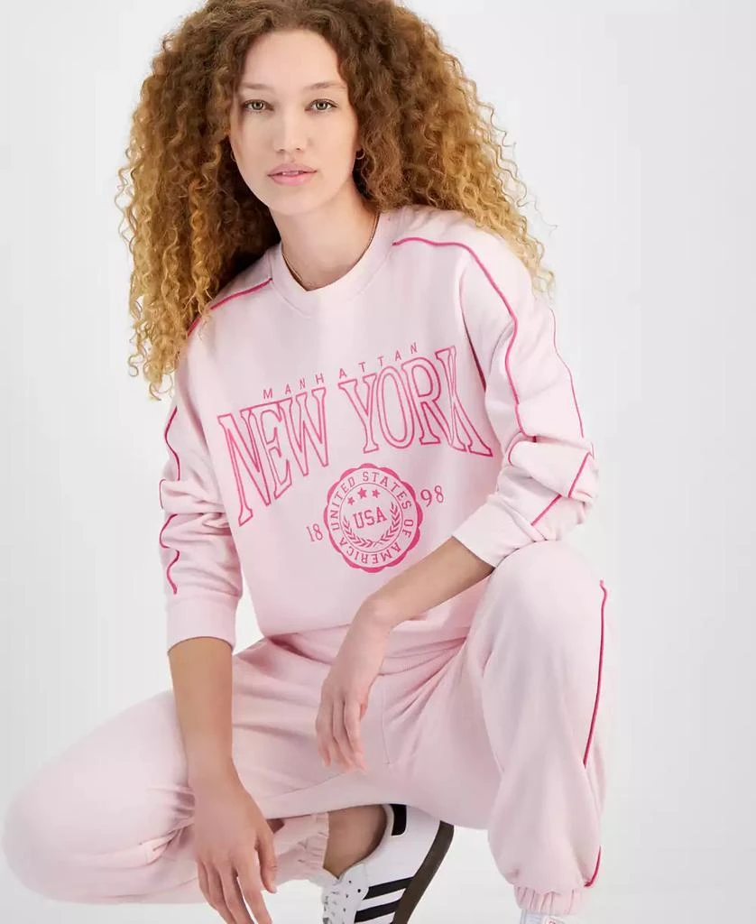 Rebellious One Juniors' New York Flocked Graphic Sweatshirt 3