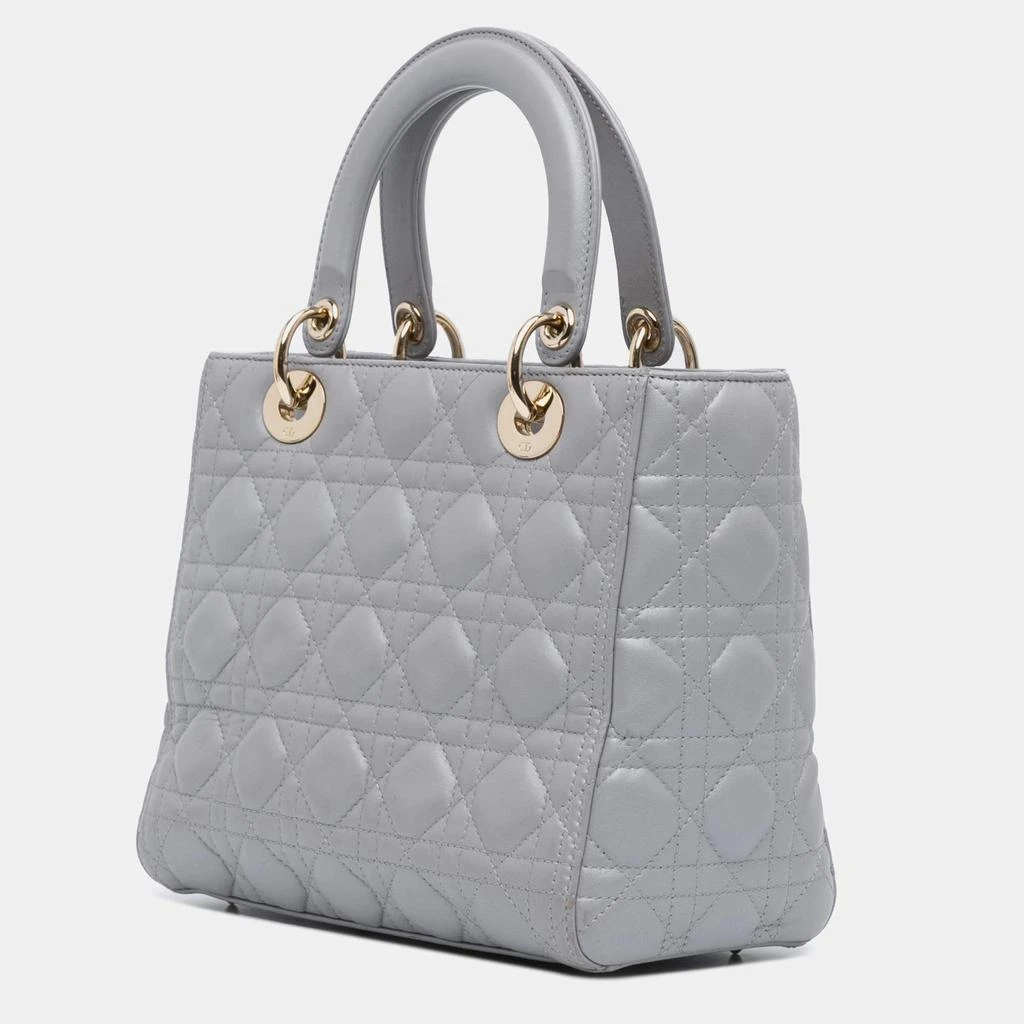 Dior Dior Grey Lambskin Cannage Medium Lady Dior Tote Bag 2