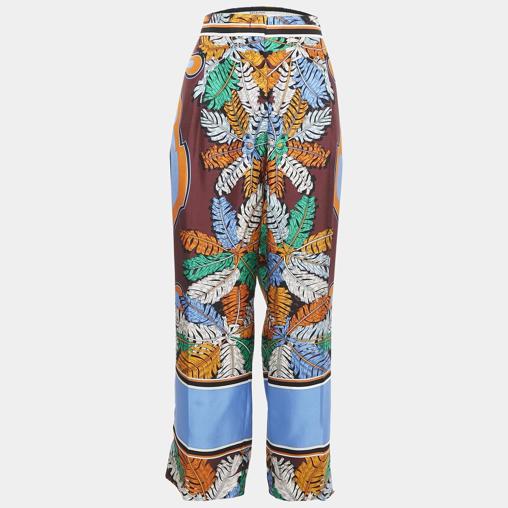 EMILIO PUCCI Emilio Pucci Multicolor Printed Silk Wide Leg Trousers L